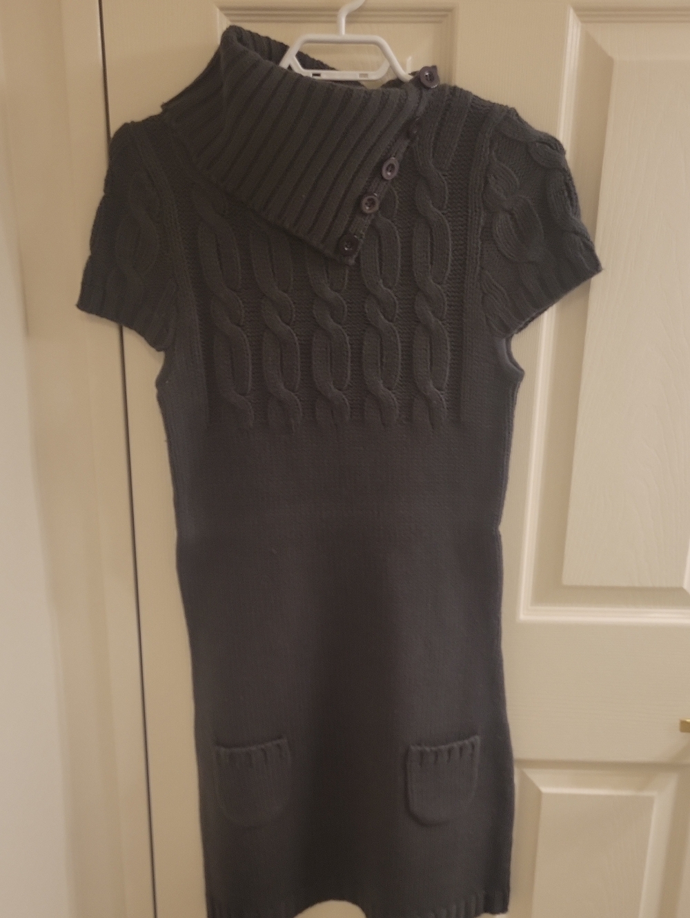 UK2LA Short-Sleeve Cable Knit Turtleneck Dress - Charcoal Gray